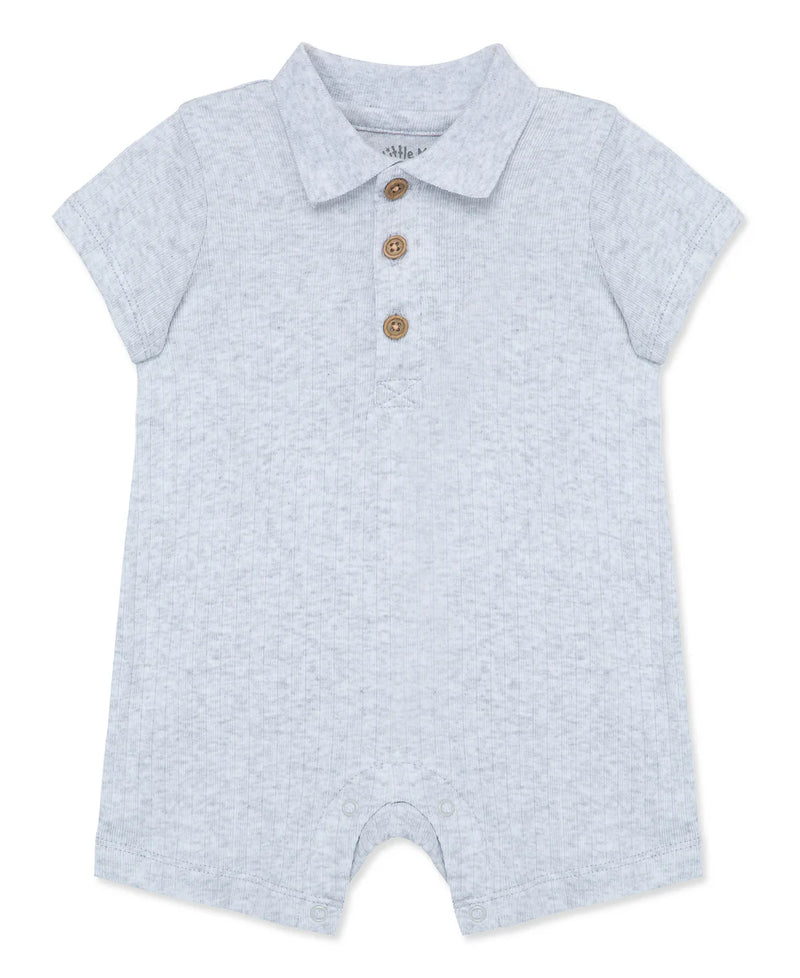 Grey Ribbed Knit Polo Romper 14247