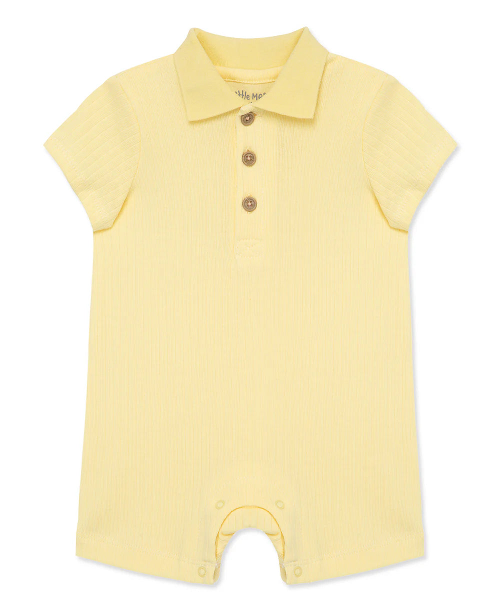 Yellow Ribbed Knit Polo Romper 14248