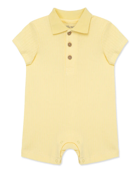 Yellow Ribbed Knit Polo Romper 14248