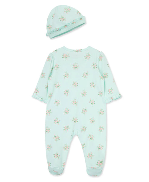 Delicate Floral Zip Footed One-Piece & Hat 14608