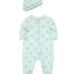 Delicate Floral Zip Footed One-Piece & Hat 14608
