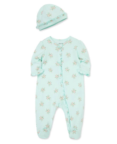 Delicate Floral Zip Footed One-Piece & Hat 14608