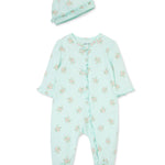 Delicate Floral Zip Footed One-Piece & Hat 14608
