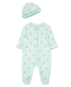 Delicate Floral Zip Footed One-Piece & Hat 14608