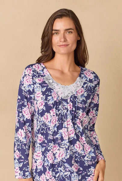 Midnight Garden Floral Cotton Knit Long Pajama 92680-402