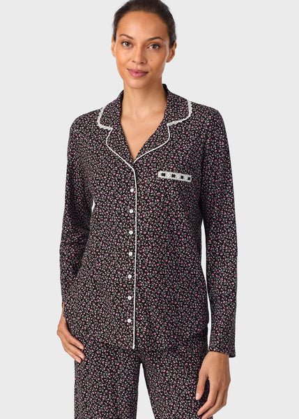 Midnight Floral Classic Cotton Knit Notch Pajama 90036-075