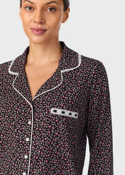 Midnight Floral Classic Cotton Knit Notch Pajama 90036-075