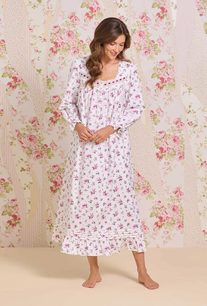 Winter Rosette Cotton Flannel Long Sleeve Ballet Nightgown 60109-138