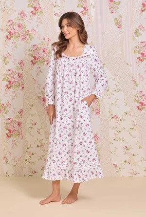 Winter Rosette Cotton Flannel Long Sleeve Ballet Nightgown 60109-138