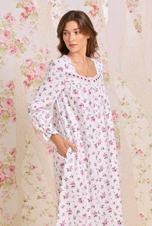Winter Rosette Cotton Flannel Long Sleeve Ballet Nightgown 60109-138