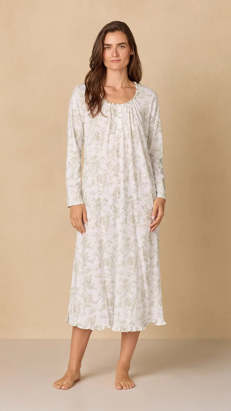 Whispering Rose Toile Long Cotton Knit Nightgown CH62681-101