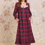 Victorian Holiday Plaid Cotton Flannel Long Sleeve Ballet Nightgown 60109-643