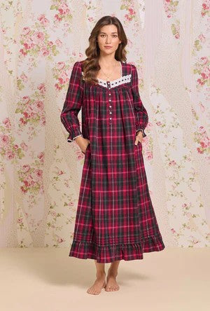 Victorian Holiday Plaid Cotton Flannel Long Sleeve Ballet Nightgown 60109-643