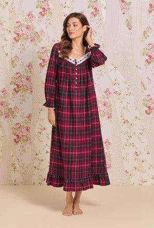 Victorian Holiday Plaid Cotton Flannel Long Sleeve Ballet Nightgown 60109-643