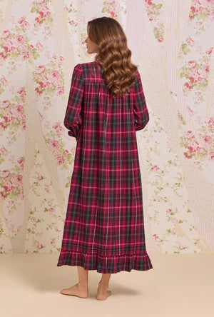 Victorian Holiday Plaid Cotton Flannel Long Sleeve Ballet Nightgown 60109-643