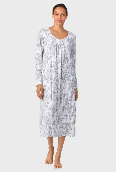 Grey Toile Long Sleeve Ballet Cotton Knit Nightgown 00035-069