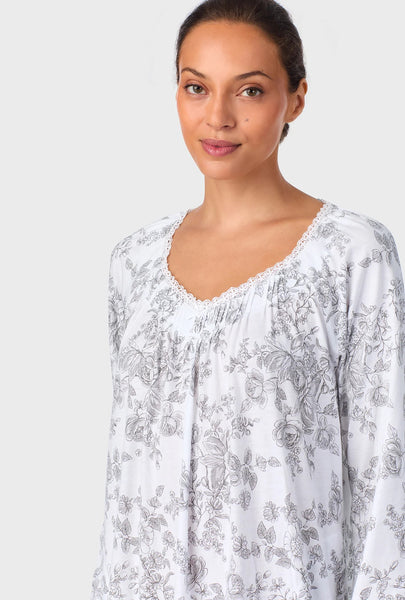 Grey Toile Long Sleeve Ballet Cotton Knit Nightgown 00035-069