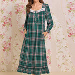 Evergreen Plaid Cotton Flannel Long Sleeve Ballet Nightgown 60109-324