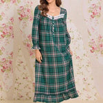 Evergreen Plaid Cotton Flannel Long Sleeve Ballet Nightgown 60109-324