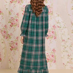 Evergreen Plaid Cotton Flannel Long Sleeve Ballet Nightgown 60109-324