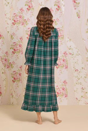 Evergreen Plaid Cotton Flannel Long Sleeve Ballet Nightgown 60109-324