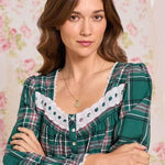 Evergreen Plaid Cotton Flannel Long Sleeve Ballet Nightgown 60109-324