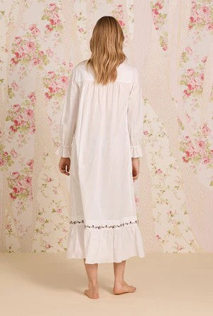 Iconic White Rosevine Embroidered Long Sleeve Cotton Lawn Nightgown 60108-100