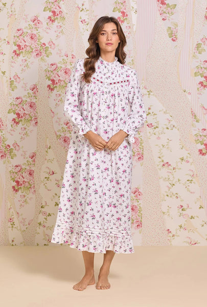 Winter Rosette Cotton Flannel High Neck Long Sleeve Ballet Nightgown 70109-138
