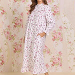 Winter Rosette Cotton Flannel High Neck Long Sleeve Ballet Nightgown 70109-138