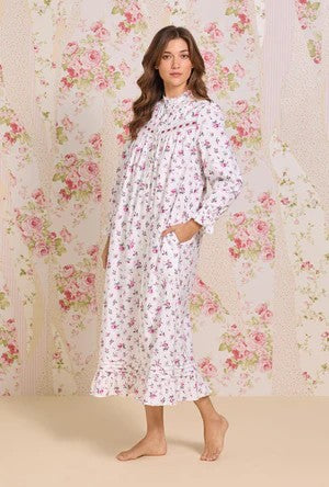 Winter Rosette Cotton Flannel High Neck Long Sleeve Ballet Nightgown 70109-138