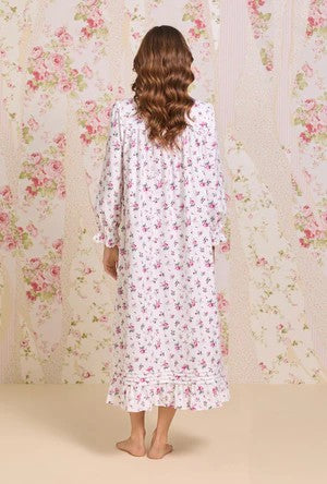 Winter Rosette Cotton Flannel High Neck Long Sleeve Ballet Nightgown 70109-138