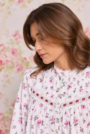 Winter Rosette Cotton Flannel High Neck Long Sleeve Ballet Nightgown 70109-138