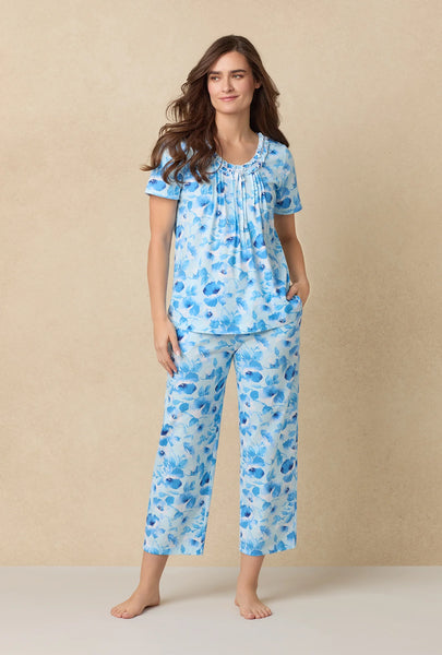Blue Poppy Cotton Capri Pajama Set 92676-453