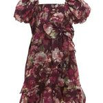 Big Girls 7-16 Puffed Sleeve Printed Lurex Chiffon Jacquard Fit & Flare Dress 12992