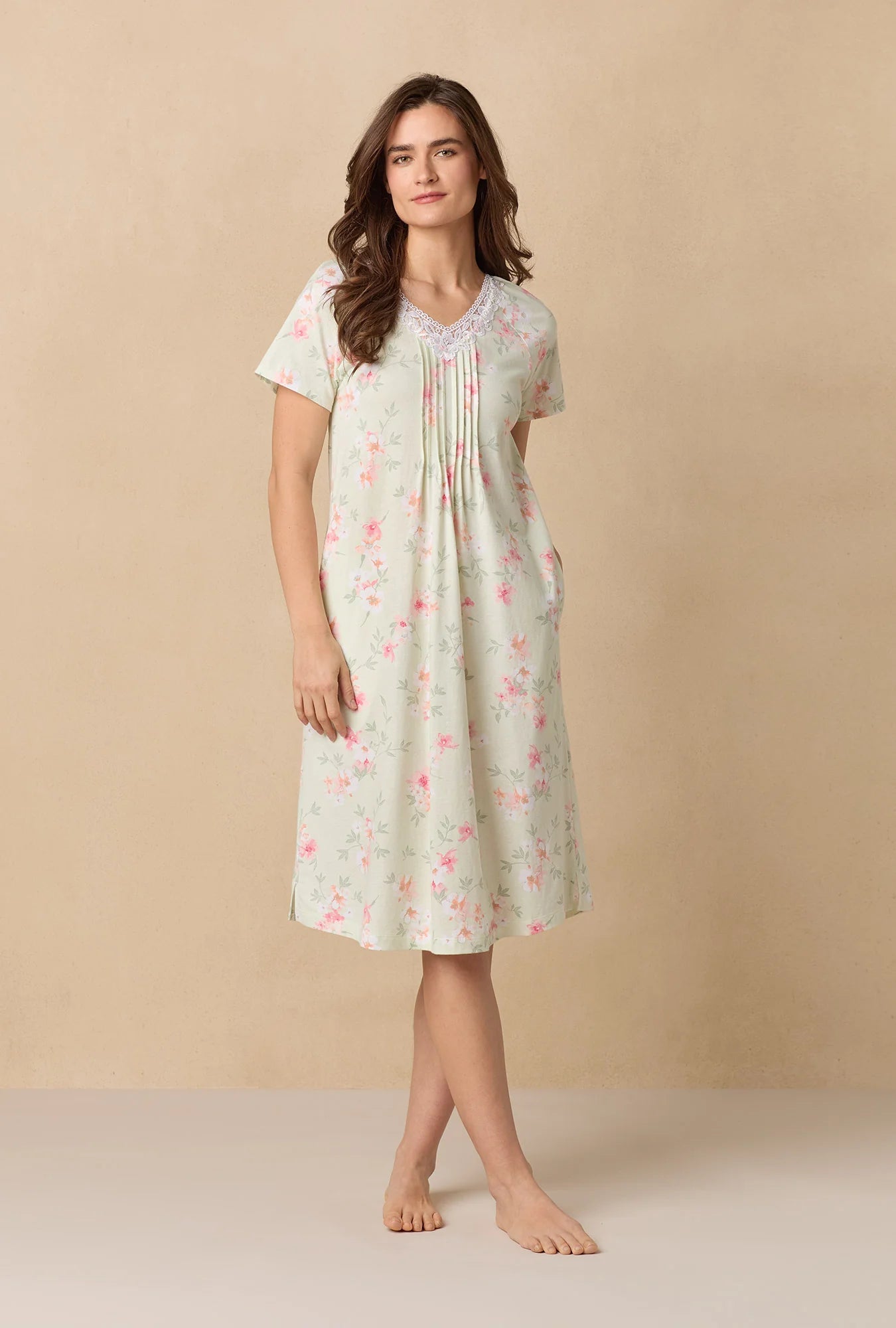 Sage Floral Bloom Waltz Cotton Knit Nightgown 62672-363