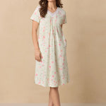 Sage Floral Bloom Waltz Cotton Knit Nightgown 62672-363