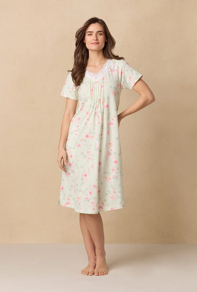 Sage Floral Bloom Waltz Cotton Knit Nightgown 62672-363