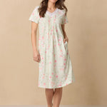 Sage Floral Bloom Waltz Cotton Knit Nightgown 62672-363
