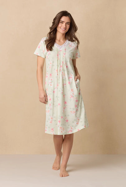 Sage Floral Bloom Waltz Cotton Knit Nightgown 62672-363