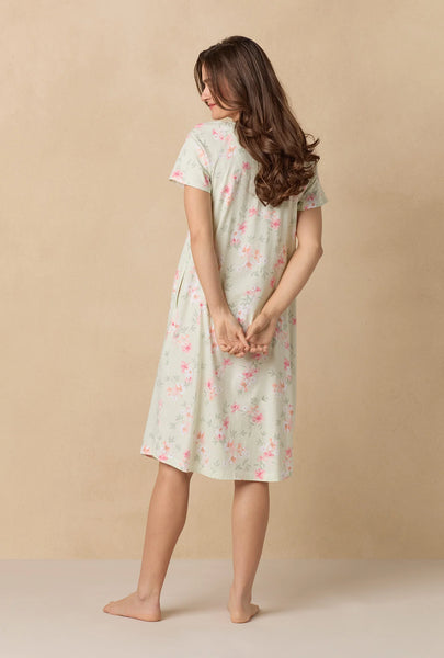 Sage Floral Bloom Waltz Cotton Knit Nightgown 62672-363