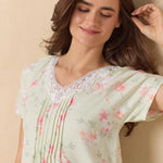 Sage Floral Bloom Waltz Cotton Knit Nightgown 62672-363