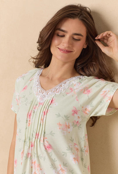 Sage Floral Bloom Waltz Cotton Knit Nightgown 62672-363
