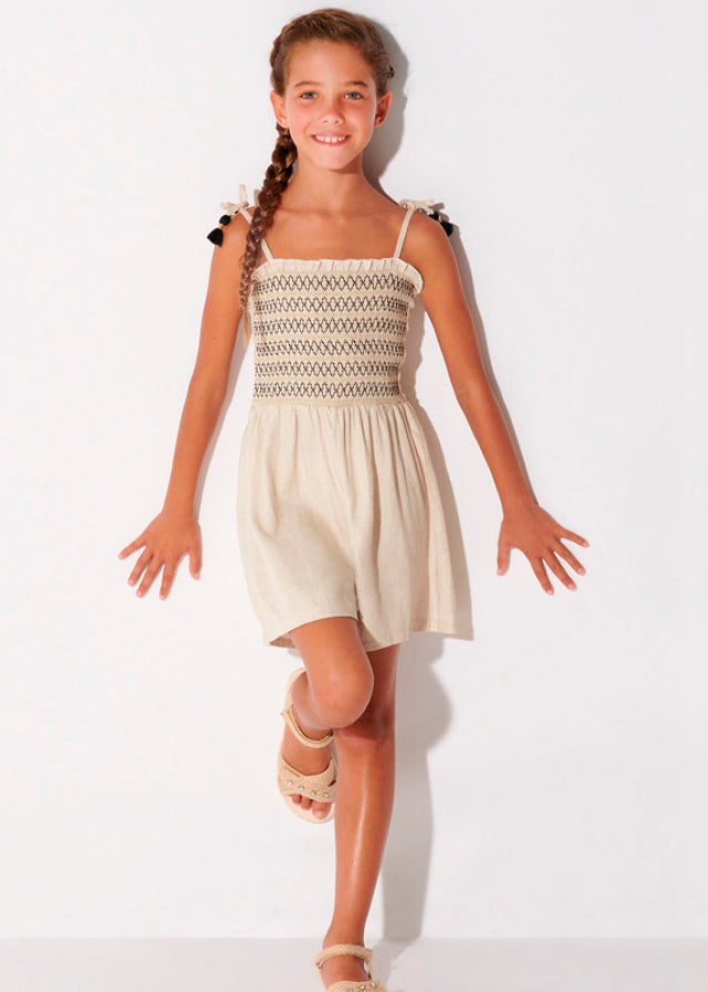 Mayoral Romper w/smocked stitching 23-06841 - 46 Linen
