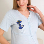 Maternity Nightgown and Dressing Gown / Short Sleeve, Embroidered Nightgown and Patterned Dressing Gown Set - 2289