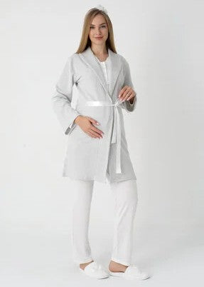 Maternity and  pajama and nightgown set, long sleeve button front 25-3442