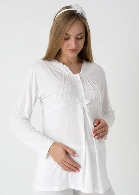 Maternity and  pajama and nightgown set, long sleeve button front 25-3442