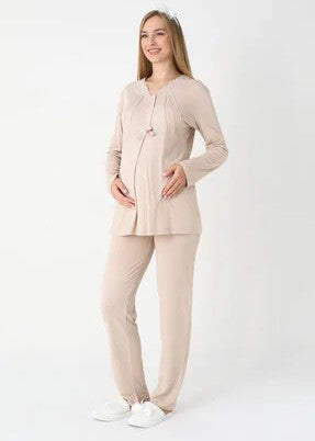 pajama and nightgown set, long sleeve button front sleepwear, three-piece set 25-3442