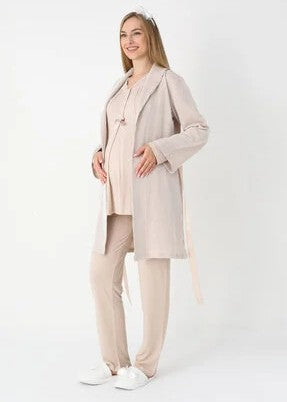 pajama and nightgown set, long sleeve button front sleepwear, three-piece set 25-3442