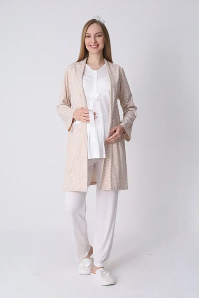 ERDENİZ TEKSTİL  3-Piece Maternity Pajama Set with Lace Details - Maternity Set that Facilitates Breastfeeding 3466