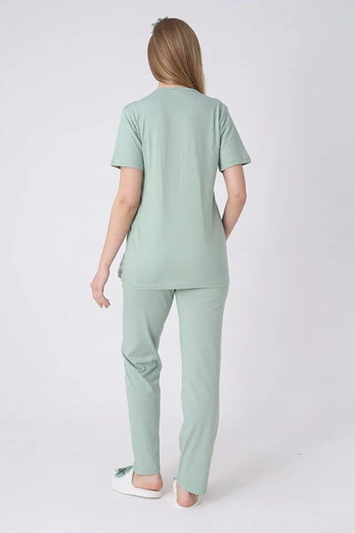 Nursing Pajama Set with Wide Lace Sleeves, 3 Pieces - Luxury Maternity Collection26-3468
